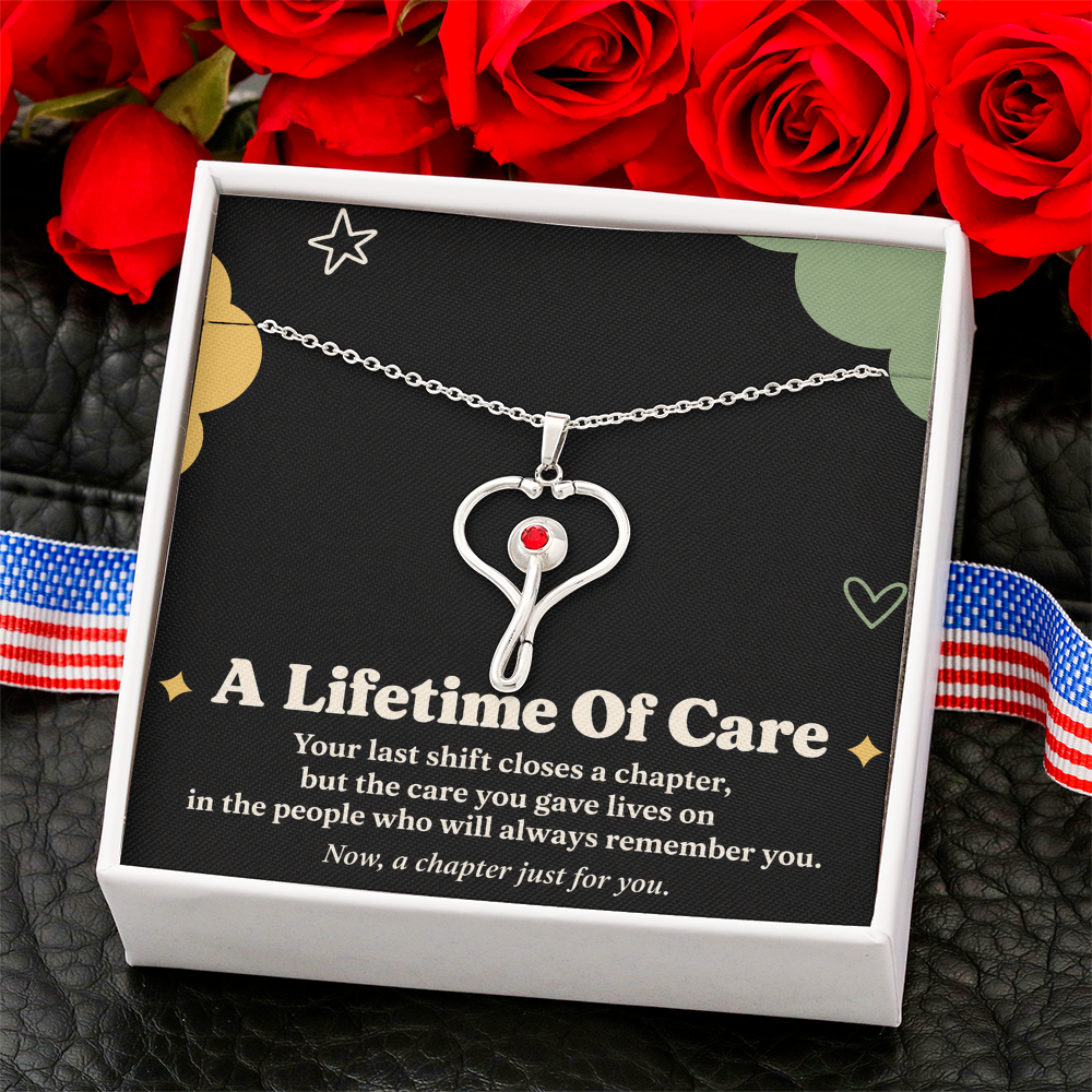 Nurse Retirement HeartScope Necklace – A Lifetime of Care & Message Card