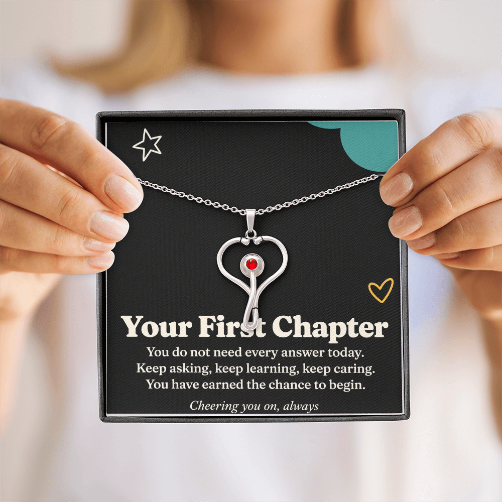New Nurse HeartScope Necklace – Your First Chapter & Encouragement Card