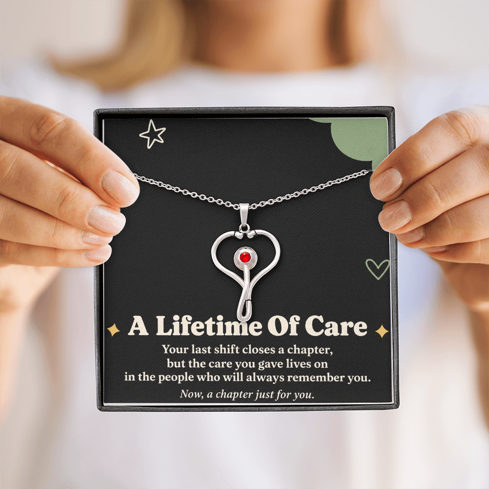 Nurse Retirement HeartScope Necklace – A Lifetime of Care & Message Card
