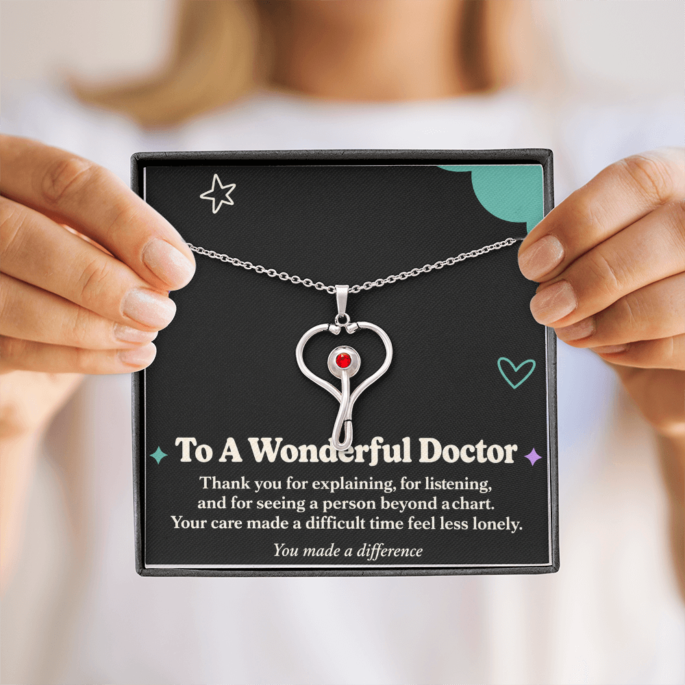 Doctor Thank You HeartScope Necklace – You Made a Difference & Message Card