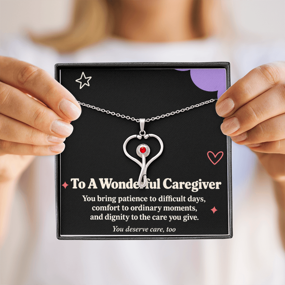 Caregiver Appreciation HeartScope Necklace – You Deserve Care Too & Message Card