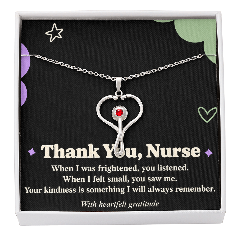 Thank You Nurse HeartScope Necklace – Appreciation Gift with Message Card