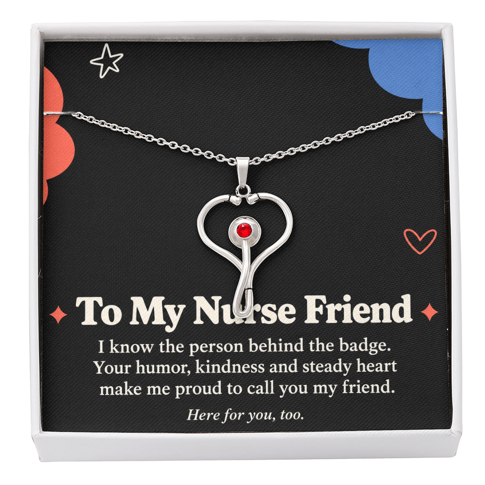 Nurse Friend HeartScope Necklace – Friendship Gift with Message Card