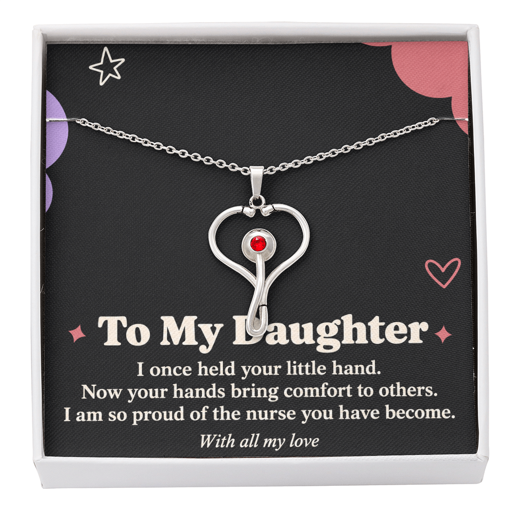 Nurse Daughter HeartScope Necklace – Proud of You & Message Card