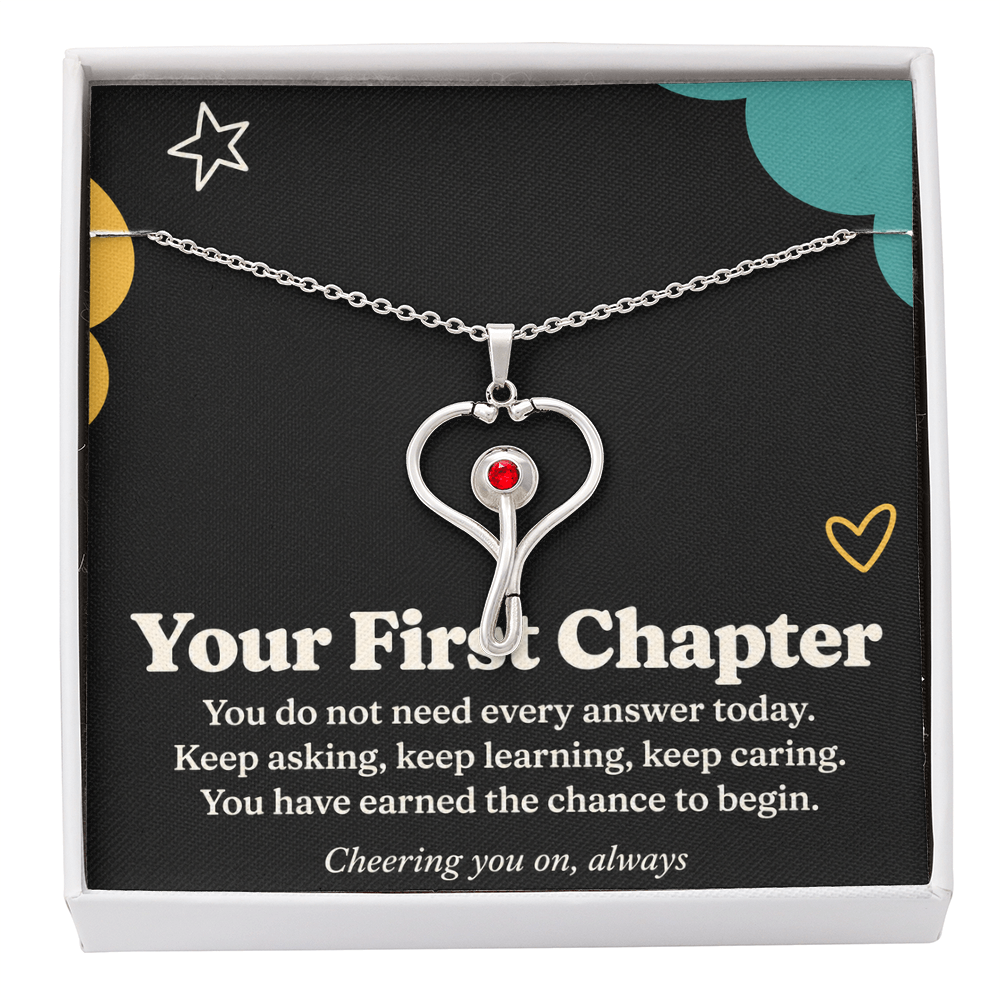 New Nurse HeartScope Necklace – Your First Chapter & Encouragement Card
