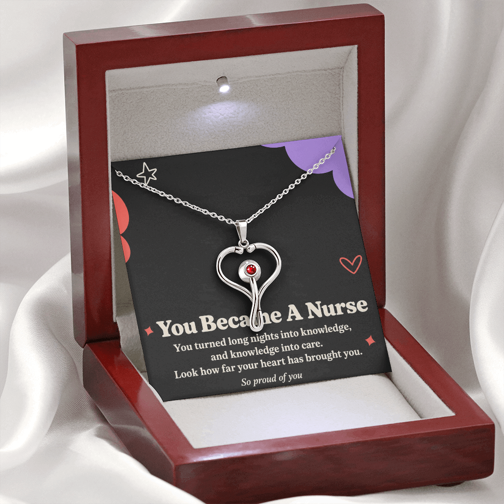 Nurse Graduation HeartScope Necklace – You Became a Nurse & Message Card