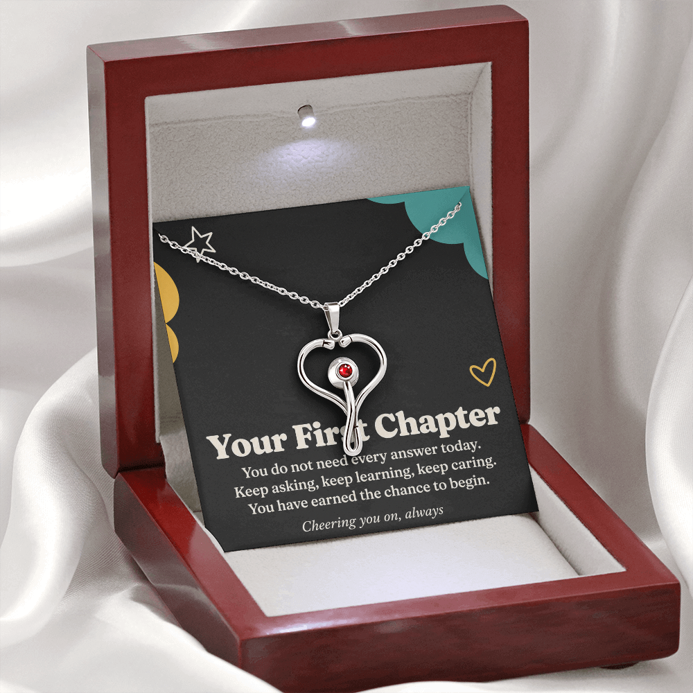 New Nurse HeartScope Necklace – Your First Chapter & Encouragement Card