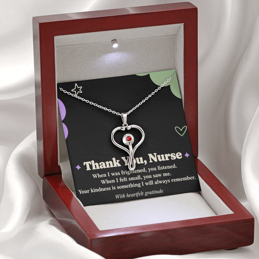Thank You Nurse HeartScope Necklace – Appreciation Gift with Message Card