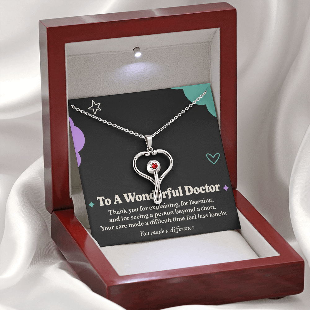 Doctor Thank You HeartScope Necklace – You Made a Difference & Message Card