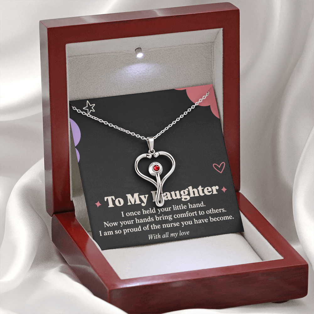 Nurse Daughter HeartScope Necklace – Proud of You & Message Card