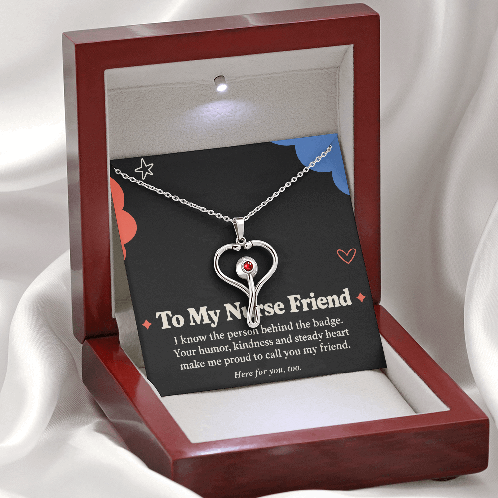 Nurse Friend HeartScope Necklace – Friendship Gift with Message Card