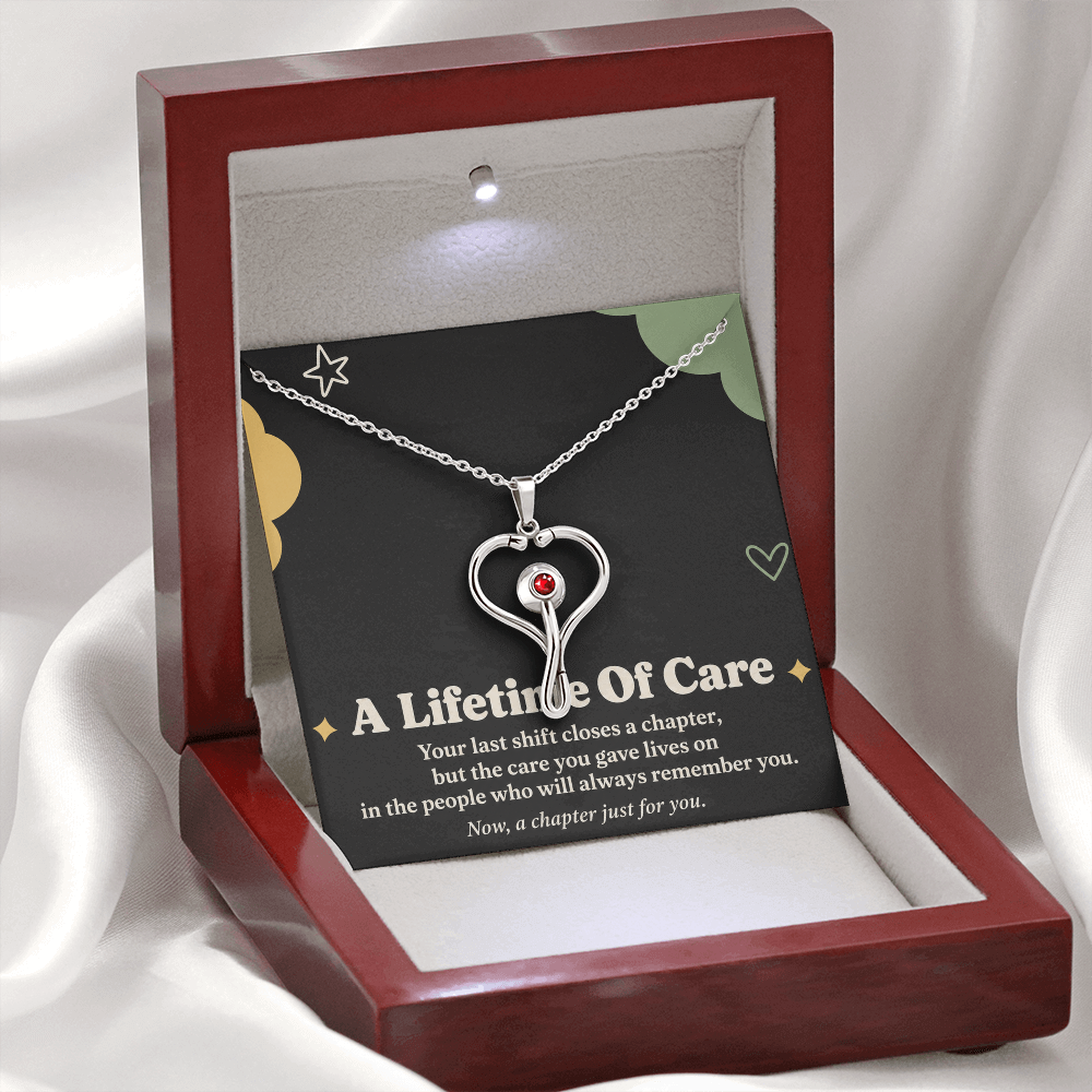 Nurse Retirement HeartScope Necklace – A Lifetime of Care & Message Card