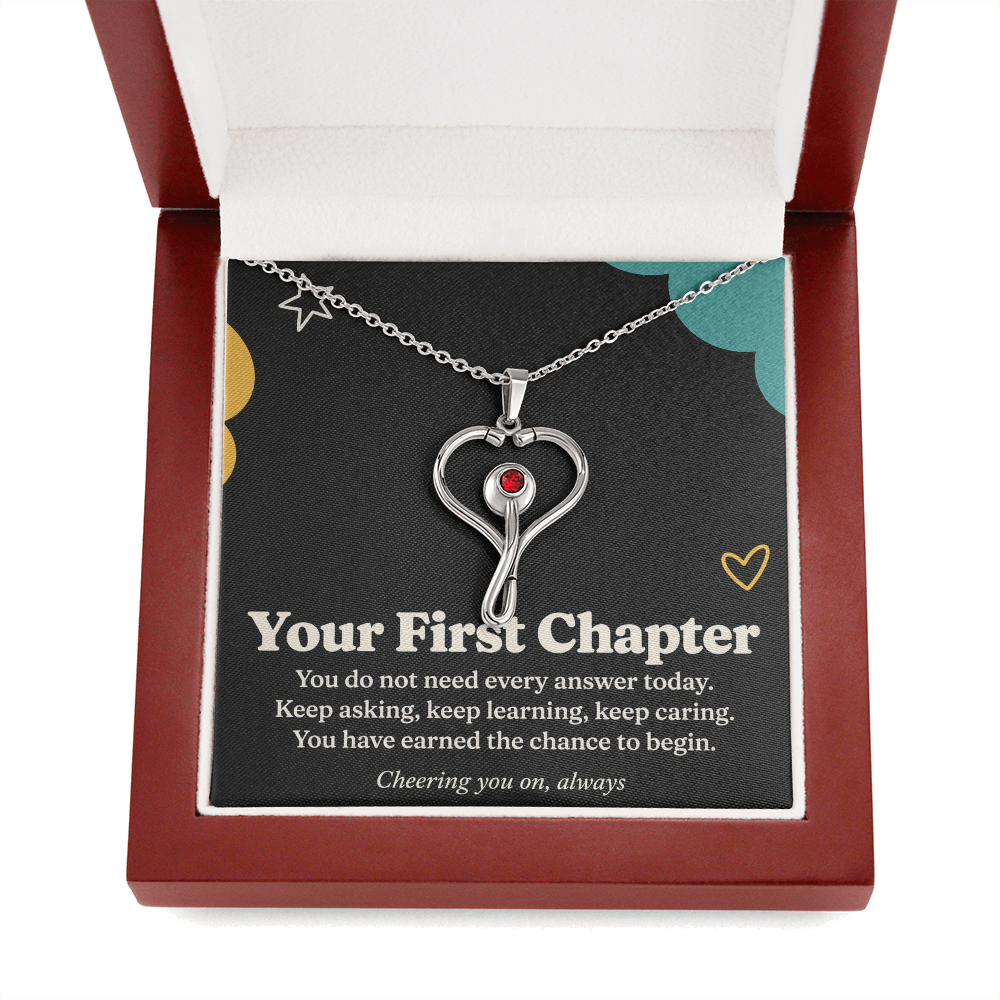 New Nurse HeartScope Necklace – Your First Chapter & Encouragement Card
