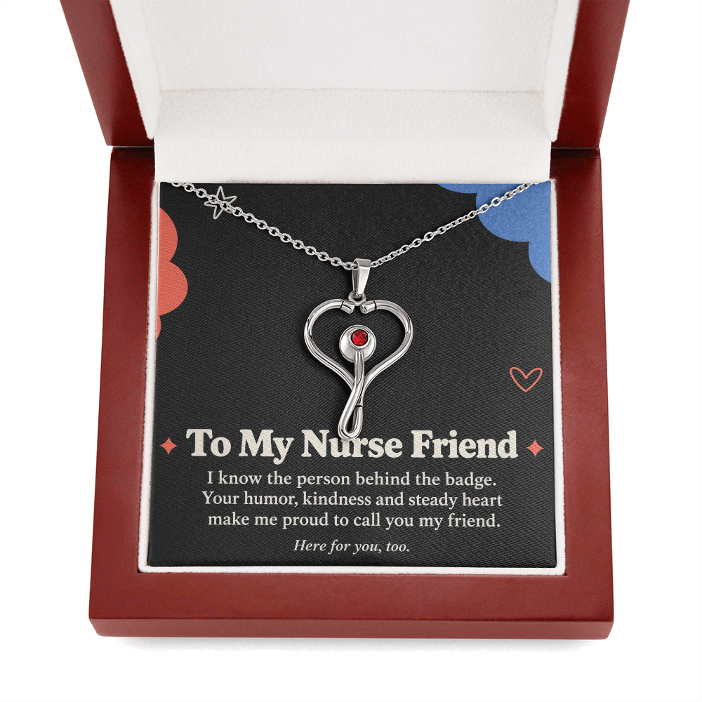 Nurse Friend HeartScope Necklace – Friendship Gift with Message Card