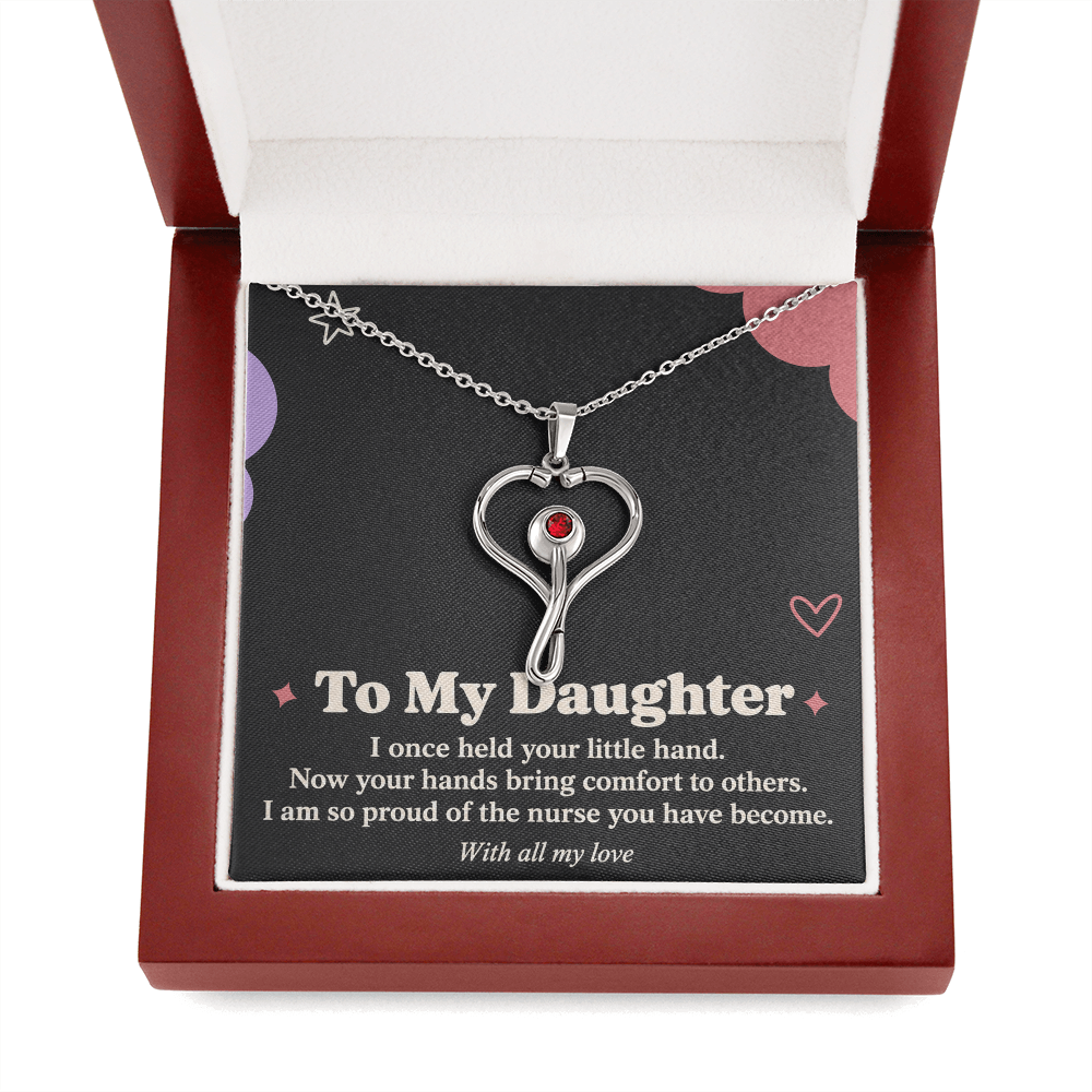 Nurse Daughter HeartScope Necklace – Proud of You & Message Card