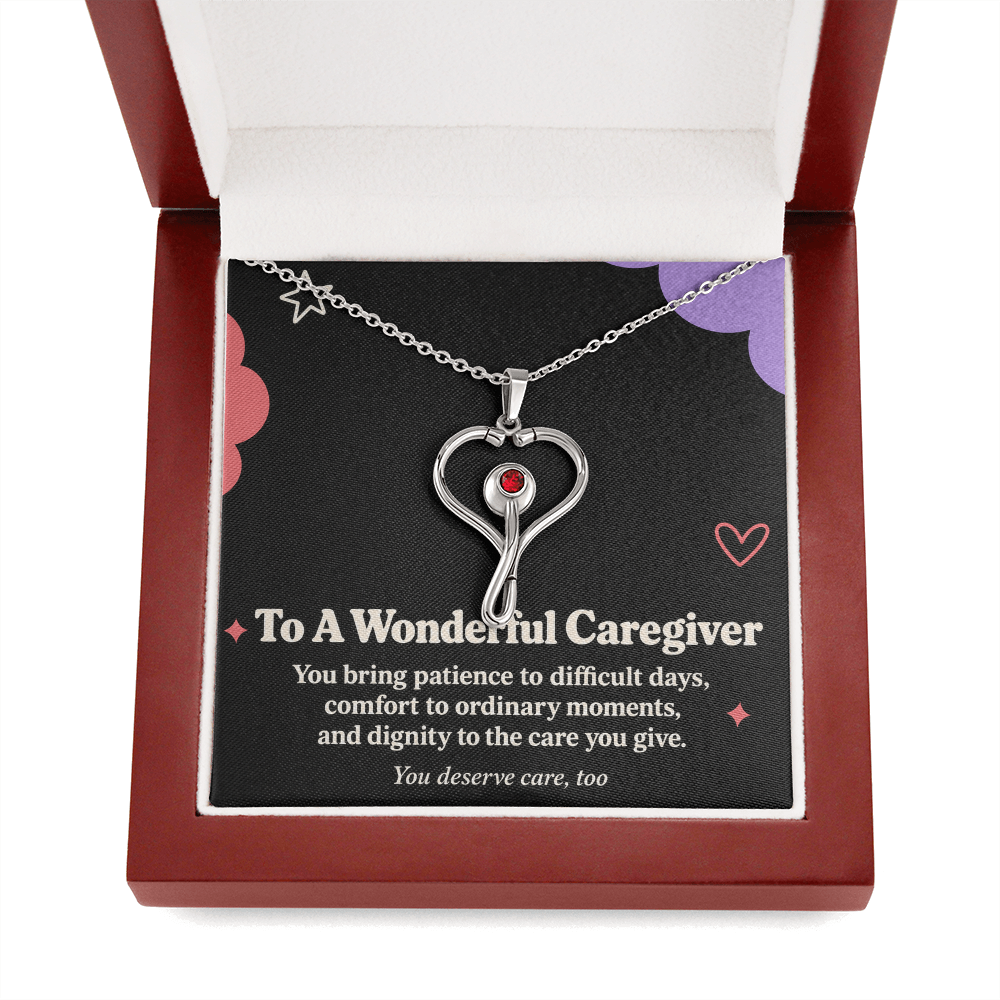 Caregiver Appreciation HeartScope Necklace – You Deserve Care Too & Message Card