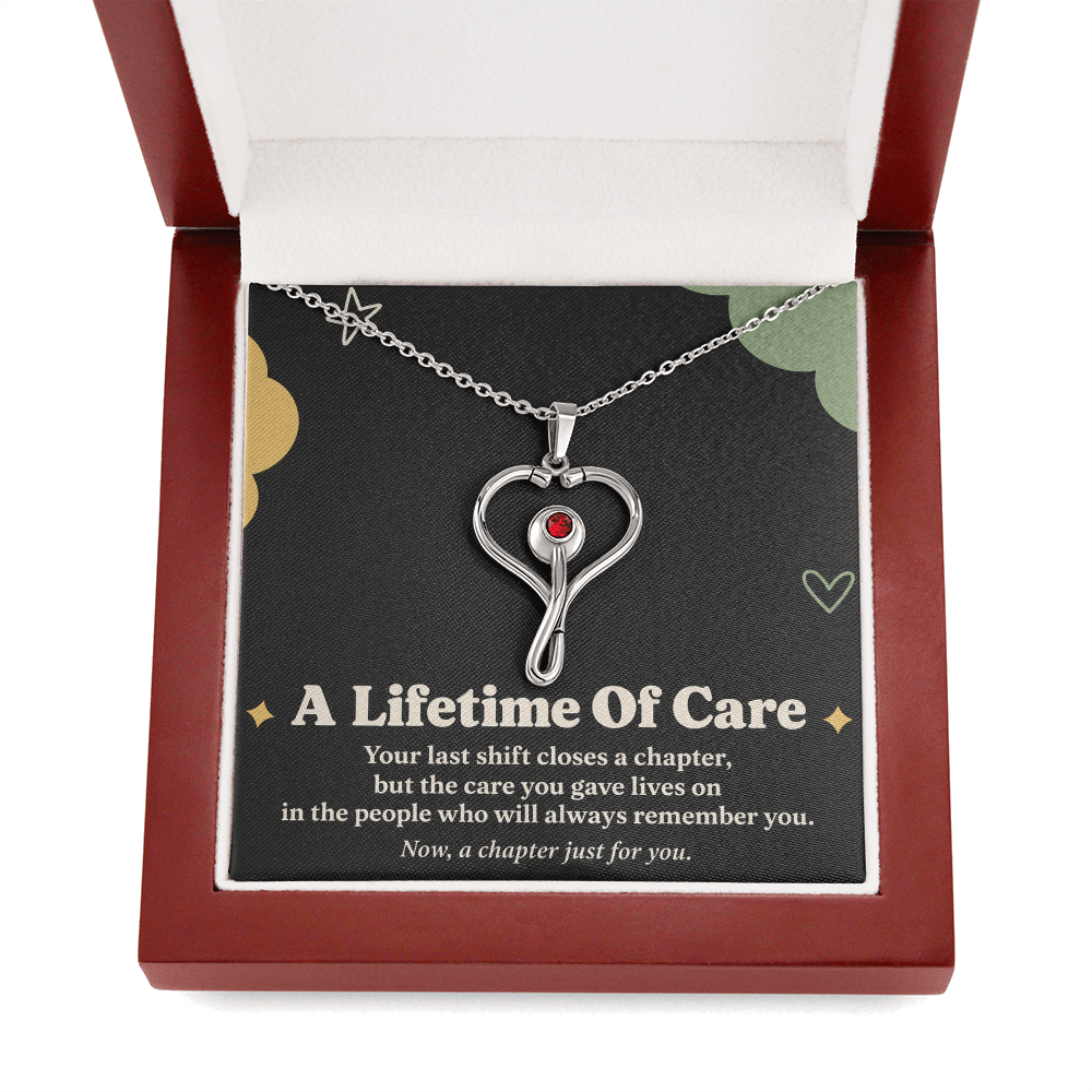 Nurse Retirement HeartScope Necklace – A Lifetime of Care & Message Card