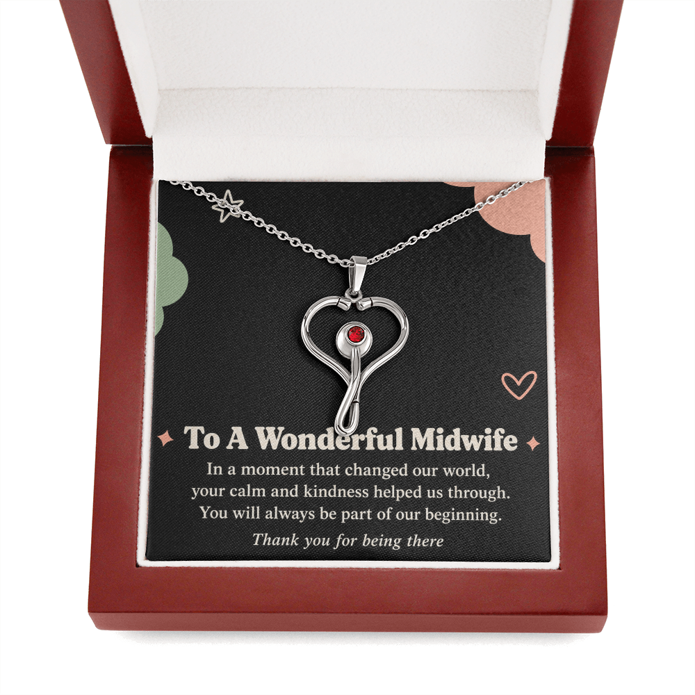 Midwife Thank You HeartScope Necklace – Part of Our Beginning & Message Card